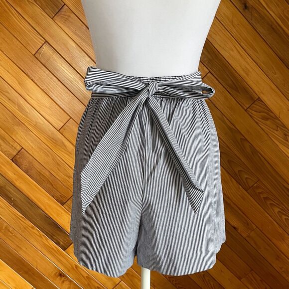 J. Crew Factory Striped Cotton Paper Bag Shorts with Bow Detail - Picture 3 of 7
